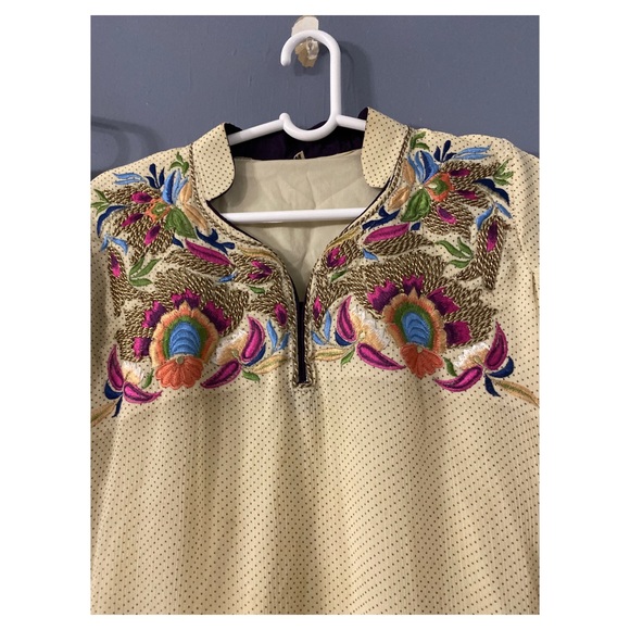 Nude and Plum Embroidered Casual Shalwar Kameez - Picture 4 of 5